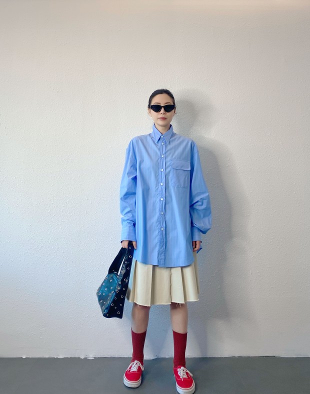 Blue Pin Stripe Boxy Shirt #250232